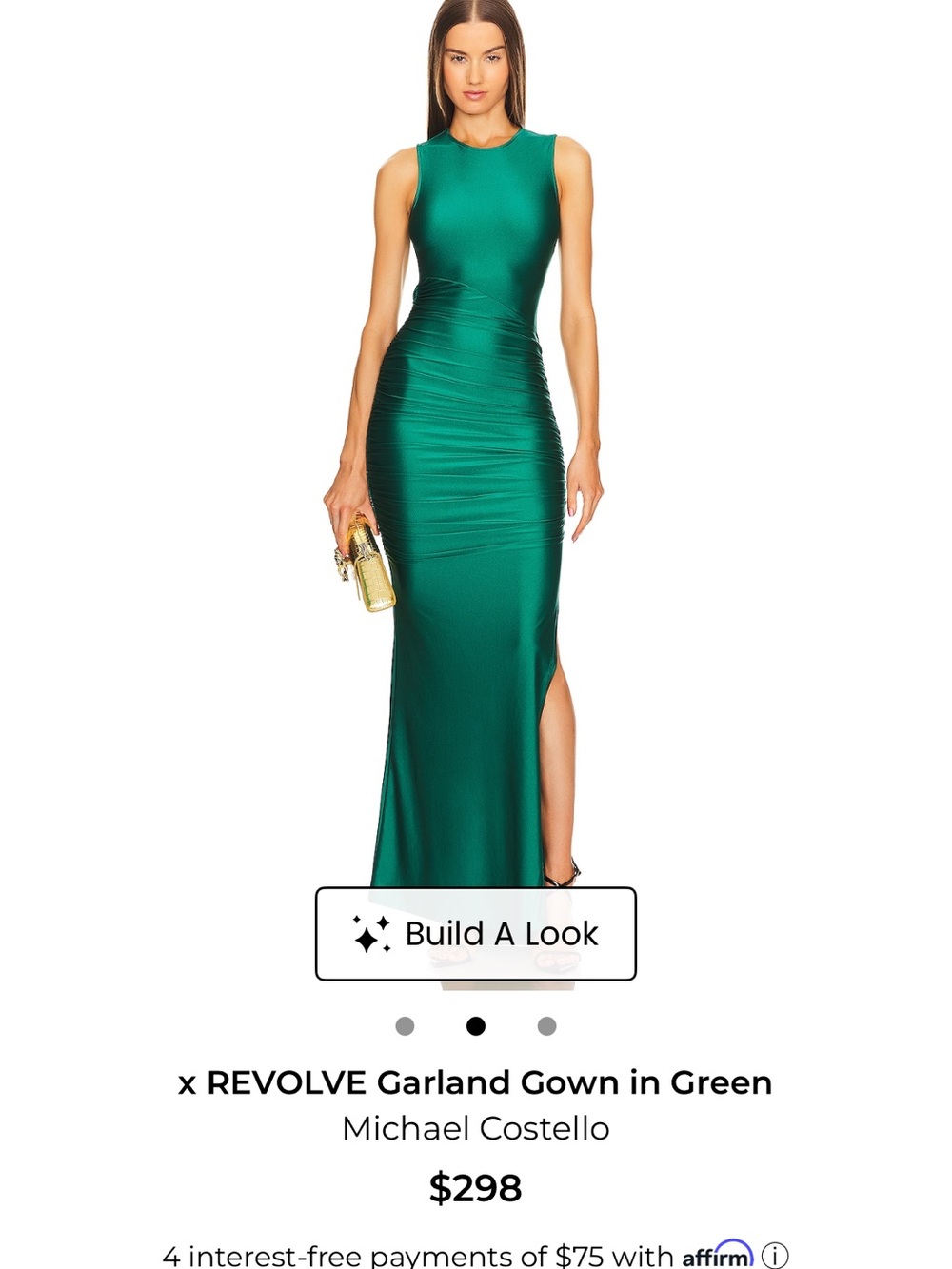 Michael Costello Sleeveless Emerald Sheath Gown with Side Slit